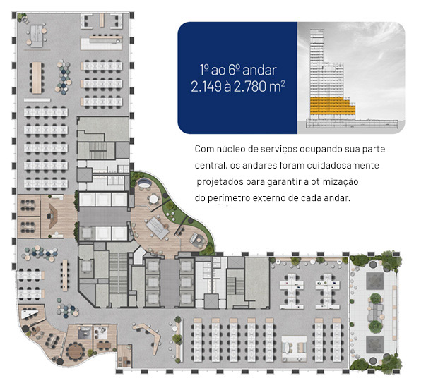 Planta do 4º andar com sugestão de layout para 180 posições